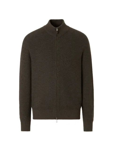 Zegna dark olive green and dark grey cashseta full zip cardigan