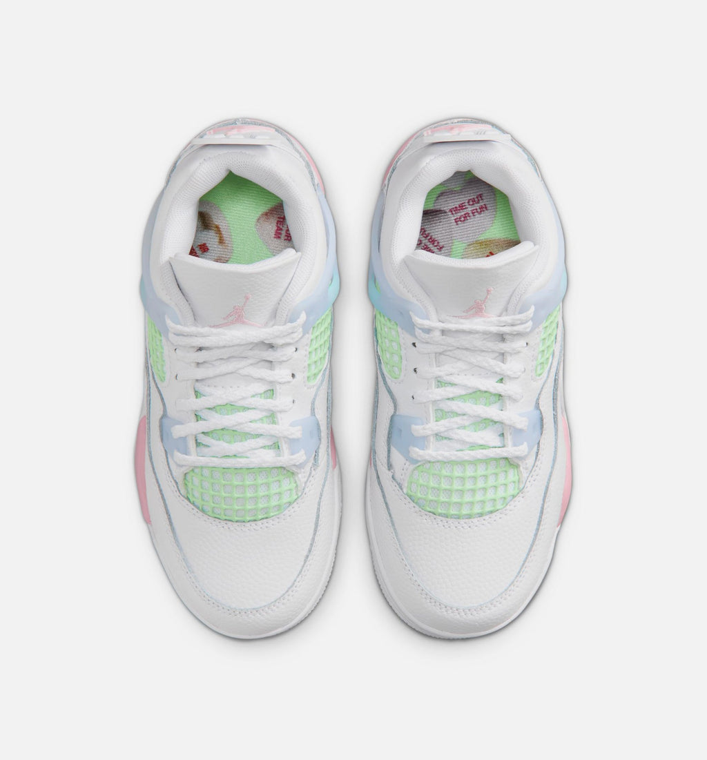 Air Jordan 4 Retro Medium Soft Pink Preschool Lifestyle Shoes - White/Medium Soft Pink/Half Blue