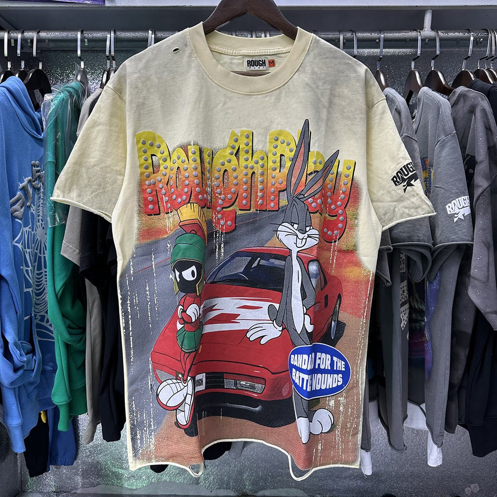 Rough Play Rabbit Car Distressed Short-Sleeve T-Shirt