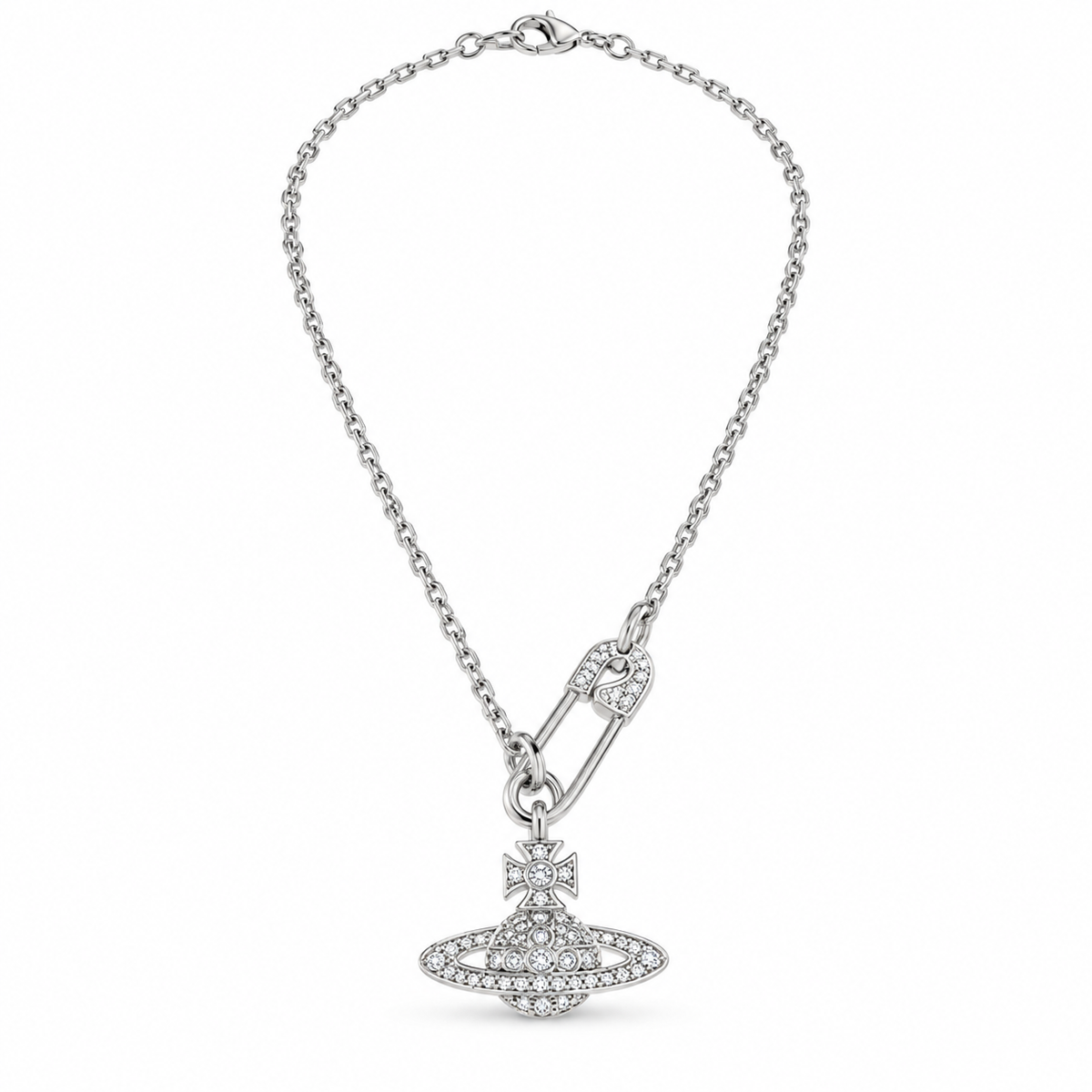 Vivienne Westwood Style Safety Pin Orb Chain Necklace