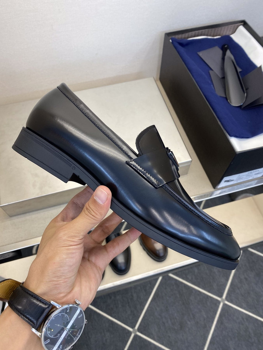 Prada Black Triangle Plaque Loafers