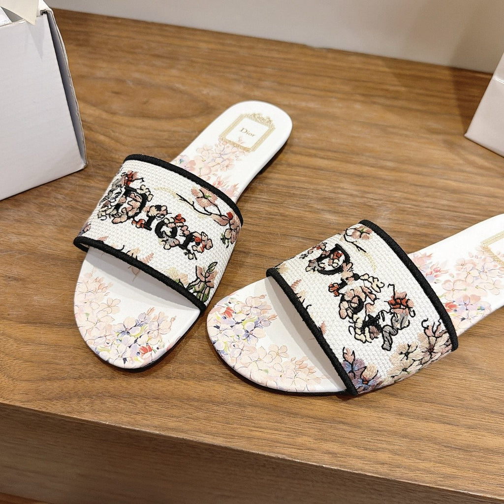 Dior Women's Floral Embroidered Slide Sandals