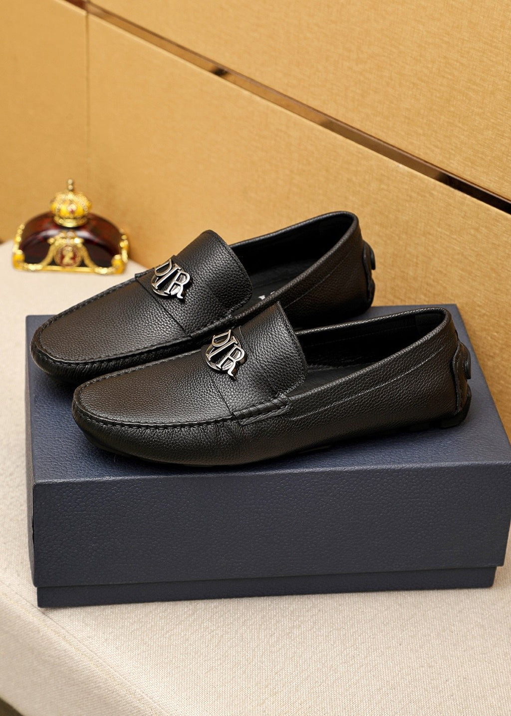 Dior Black Textured Leather Loafers