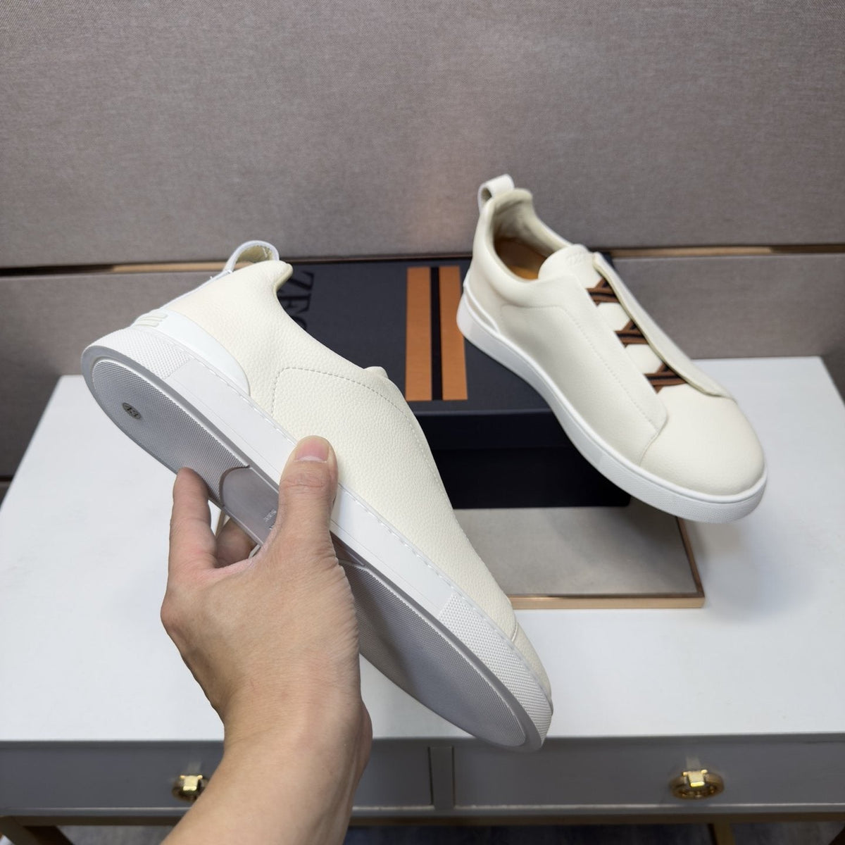 Zegna Men's Brown Lace Low-Top Sneakers