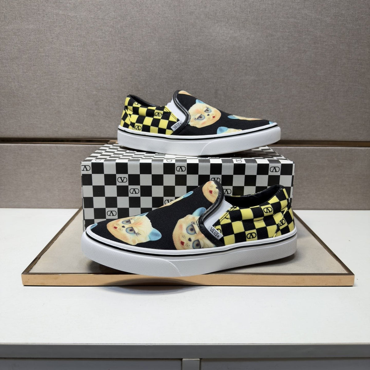 Vans Men's Teddy Bear Print Slip-On Shoes - Black, Yellow & White