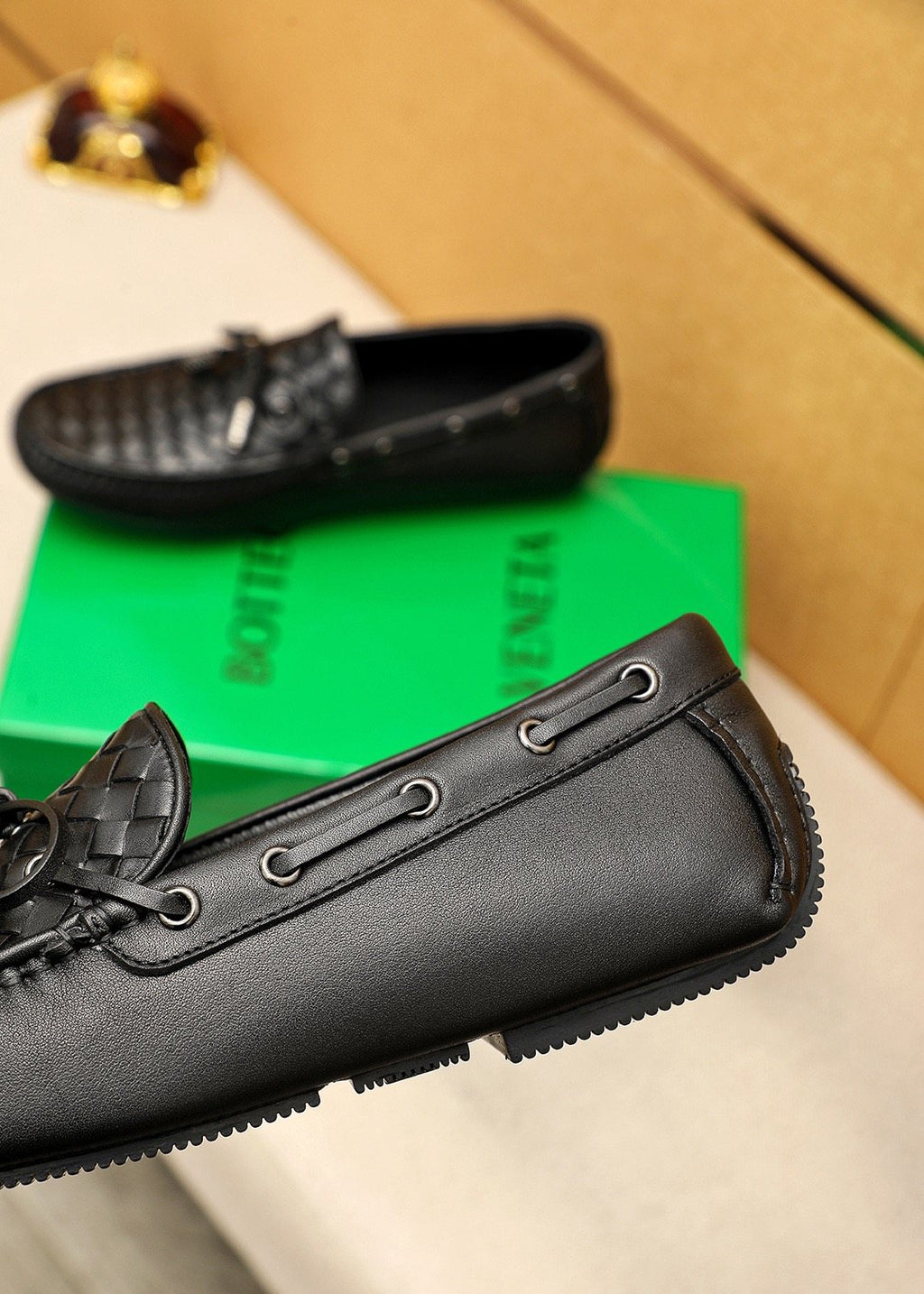 Bottega Veneta Black Woven Bow Loafers