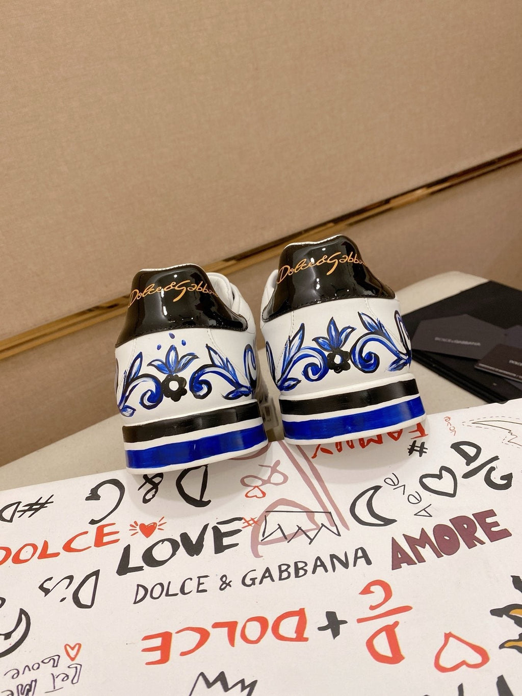 Dolce & Gabbana Men's White Blue Graphic Sneakers