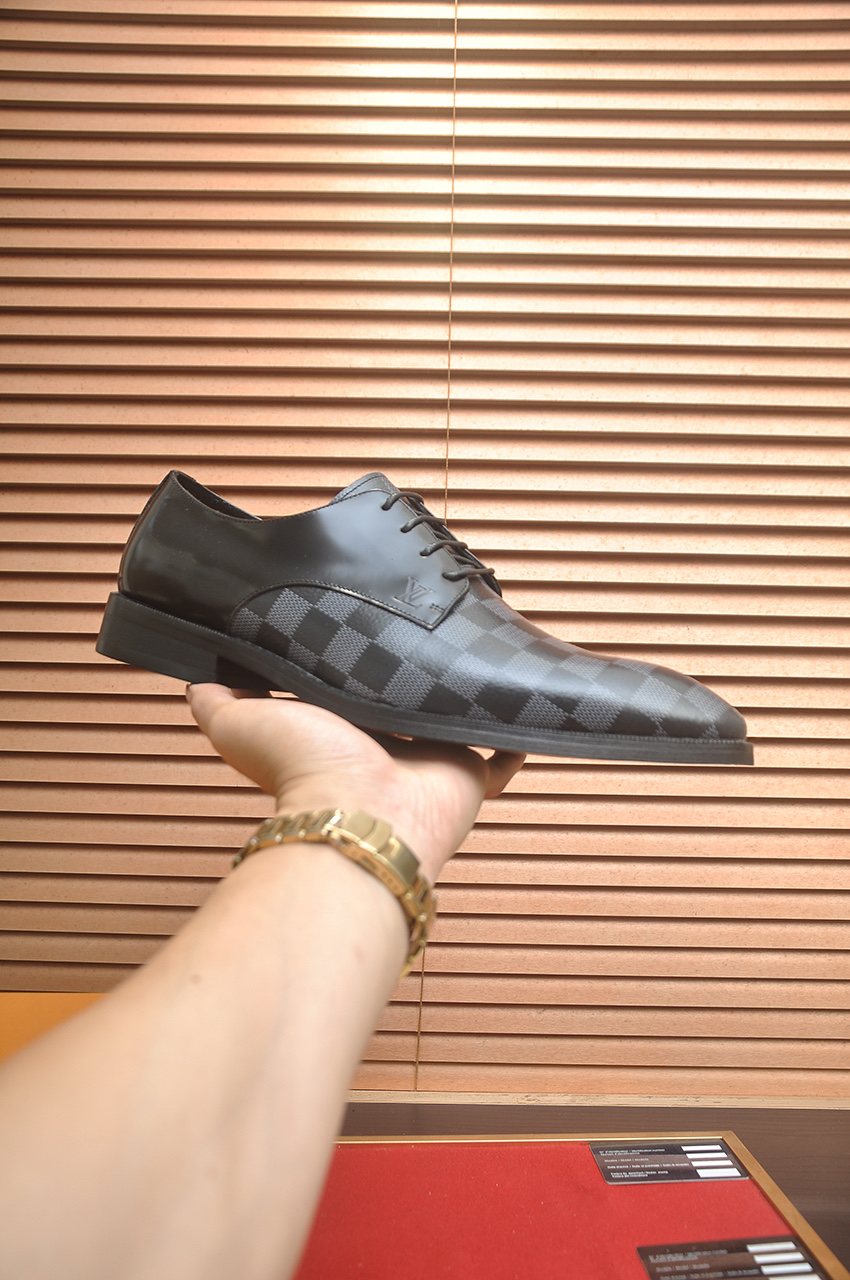 Louis Vuitton Black & Gray Checkerboard Lace-Up Dress Shoes